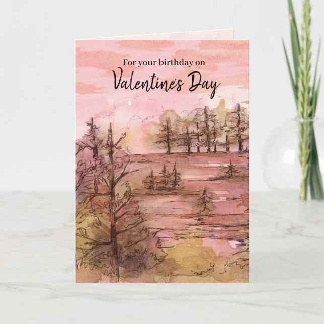 Tarjeta Feliz cumpleaños a las montañas El día de San Vale (Anverso)