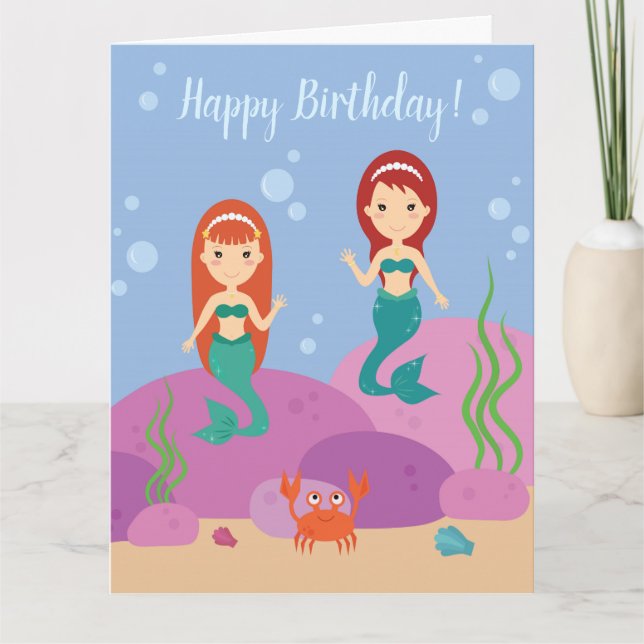 Tarjeta Feliz cumpleaños a las sirenas chicas bajo el agua (Anverso)