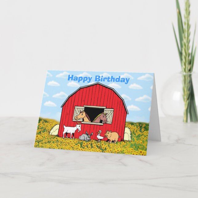 Tarjeta Feliz cumpleaños a los animales de granja (Anverso)