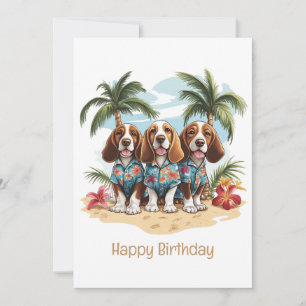 Tarjeta Feliz cumpleaños a los perros hondos de Basset en 