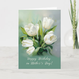 Tarjeta Feliz cumpleaños a los tulipanes blancos del Día d
