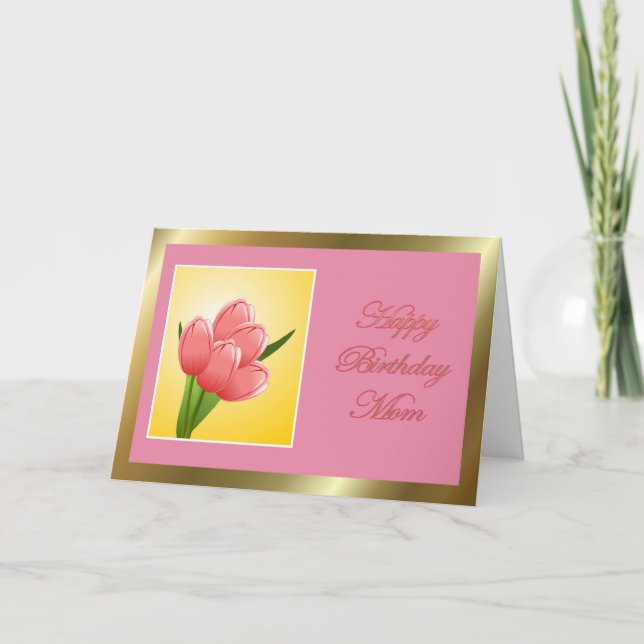Tarjeta Feliz cumpleaños a mamá con tulipán (Anverso)