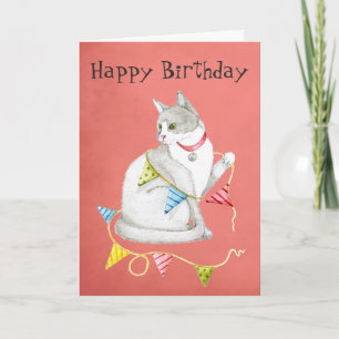 Tarjeta Feliz cumpleaños a Meow Kitty con banner