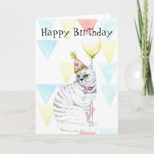 Tarjeta Feliz cumpleaños a Meow | Kitty con globo (Anverso)