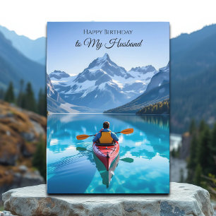 Tarjeta Feliz Cumpleaños a mi Esposo Kayak Montañas