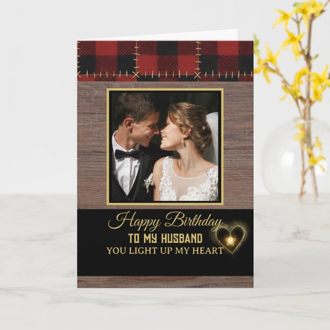 Tarjeta Feliz Cumpleaños a mi Esposo Madera Rústica Cuadro (flor amarilla)