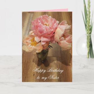 Tarjeta Feliz cumpleaños a mi hermana Pink Peonies