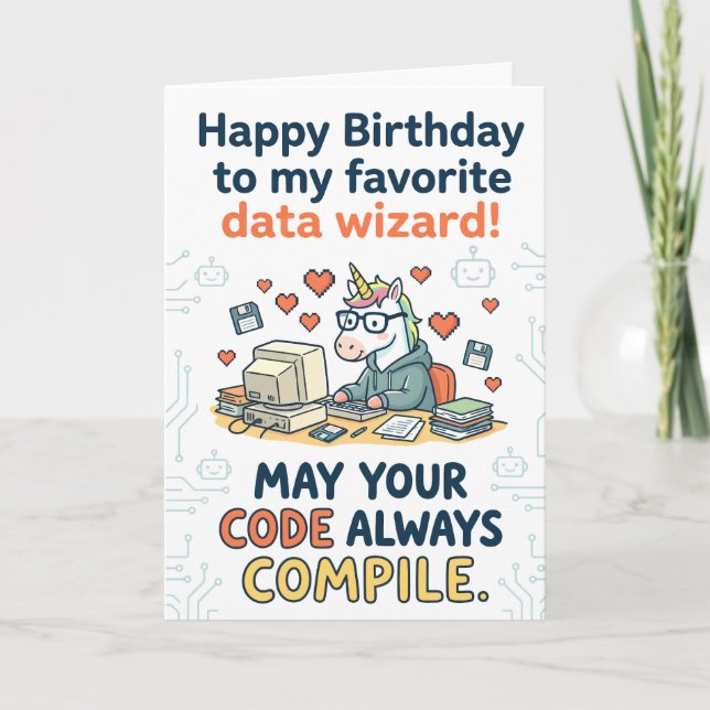 Tarjeta Feliz Cumpleaños a Mi Mago de Datos Favorito (Anverso)