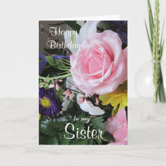 Tarjeta Feliz cumpleaños a mi ramo de Rosas-Hermana.