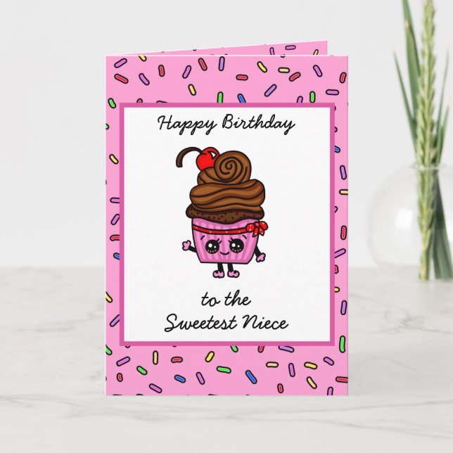 Tarjeta Feliz cumpleaños a mi sobrina, dulce (Anverso)