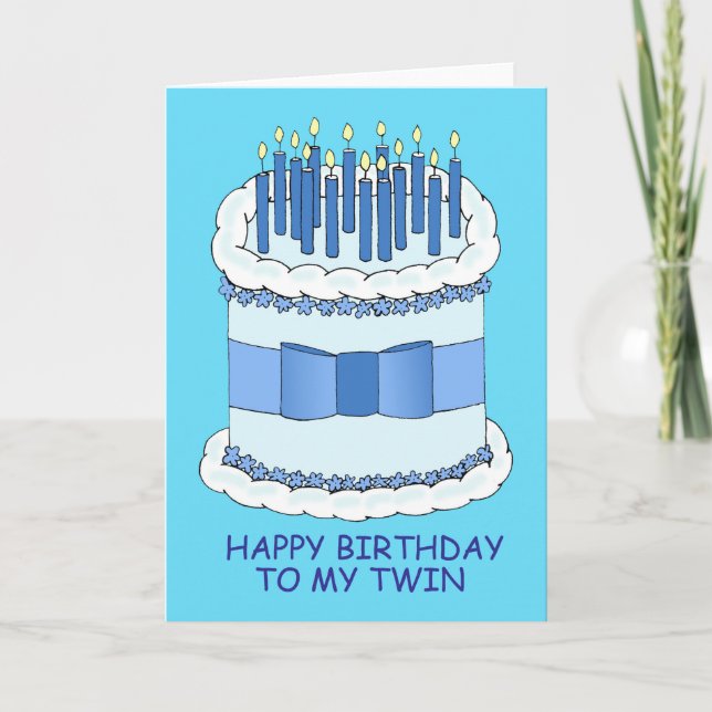 Tarjeta Feliz cumpleaños a mi torta gemela y velas (Anverso)