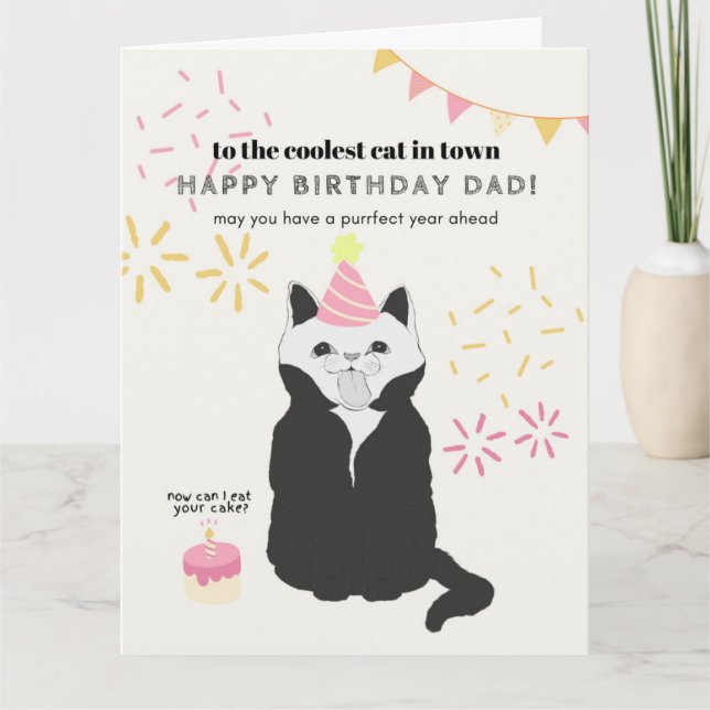 Tarjeta Feliz cumpleaños a papá gato (Anverso)