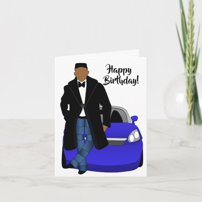 Tarjeta Feliz cumpleaños a papá negro afroamericano (Anverso)