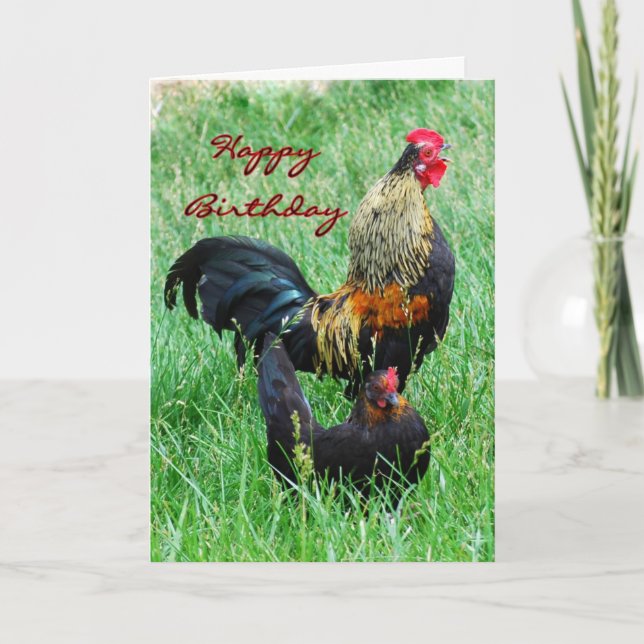 Tarjeta Feliz cumpleaños a Rooster y Hen (Anverso)