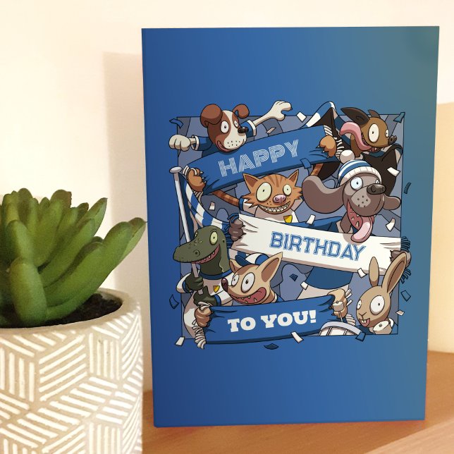 Tarjeta Feliz Cumpleaños A Sus Fiestas Animales Azul Y Bla (Subido por el creador)