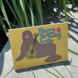Tarjeta Feliz cumpleaños a Uke Hawaiian Monk Seal Ukulele