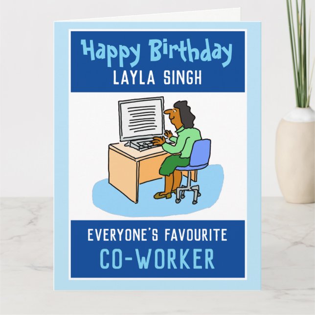 Tarjeta Feliz cumpleaños a un cooperante de oficina asiáti (Anverso)