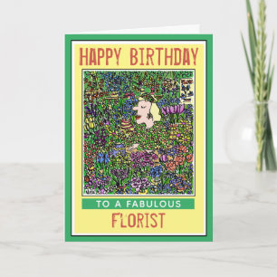 Tarjeta Feliz cumpleaños a un florista. Cumpleaños de flor
