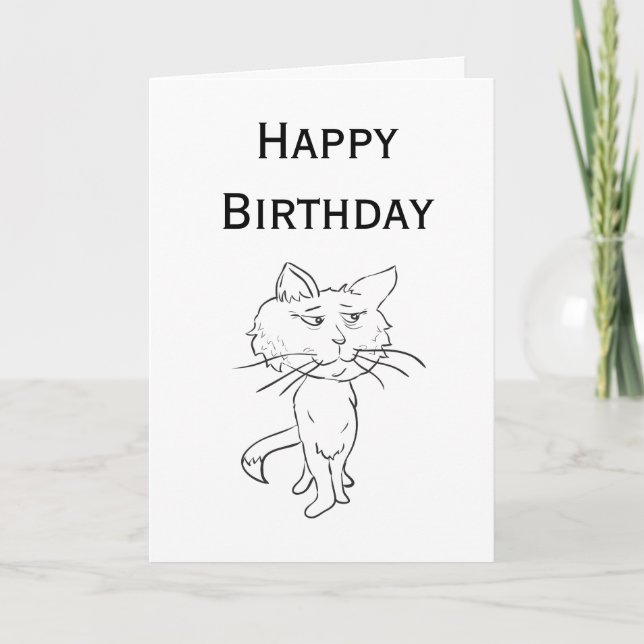 Tarjeta Feliz cumpleaños a un gato fresco (Anverso)