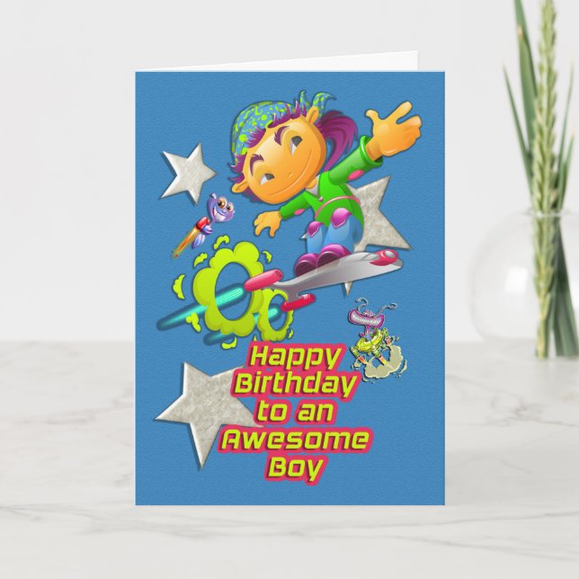 Tarjeta Feliz cumpleaños a un niño maravilloso que patina  (Anverso)