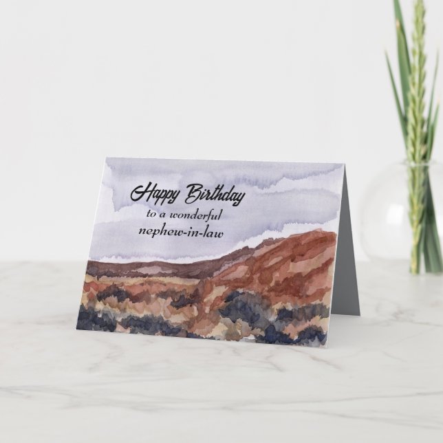 Tarjeta Feliz cumpleaños a un sobrino en el paisaje del de (Anverso)
