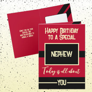 Tarjeta Feliz cumpleaños a un sobrino negro rojo especial