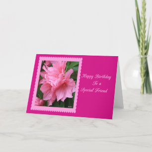 Tarjeta Feliz cumpleaños a una azalea especial del rosa