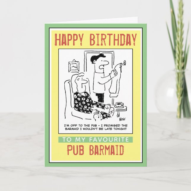Tarjeta Feliz cumpleaños a una empleada de pub. (Anverso)