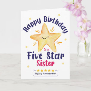 Tarjeta Feliz cumpleaños a una hermana cinco estrellas – E