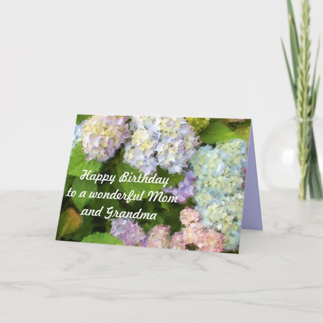 Tarjeta Feliz cumpleaños a una mamá y abuela maravillosas (Anverso)