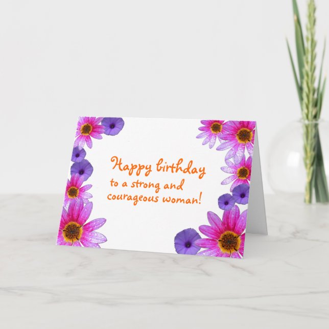 Tarjeta Feliz cumpleaños a una mujer fuerte y valiente (Anverso)