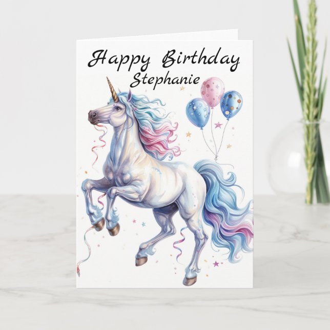 Tarjeta Feliz cumpleaños a Unicornio personalizado (Anverso)