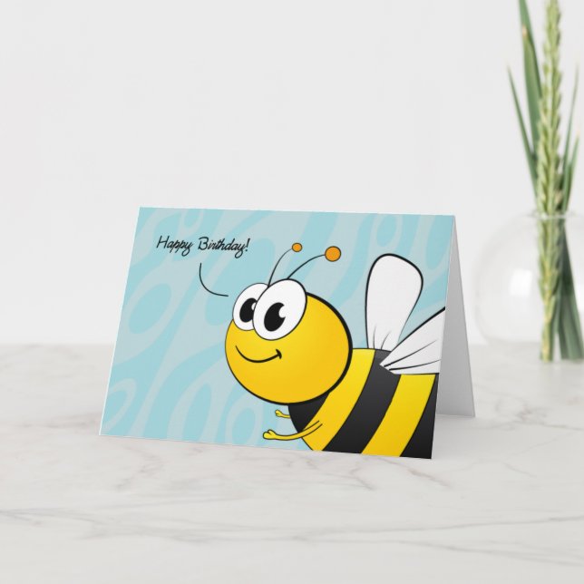 Tarjeta Feliz cumpleaños, abeja sonriente gigante (Anverso)