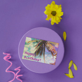 Tarjeta Feliz cumpleaños Abstract Rainbow Palm Tree