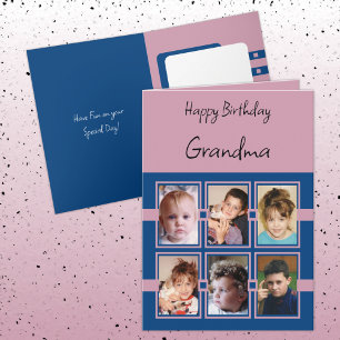Tarjeta Feliz cumpleaños Abuela agrega 6 fotos rosa azul