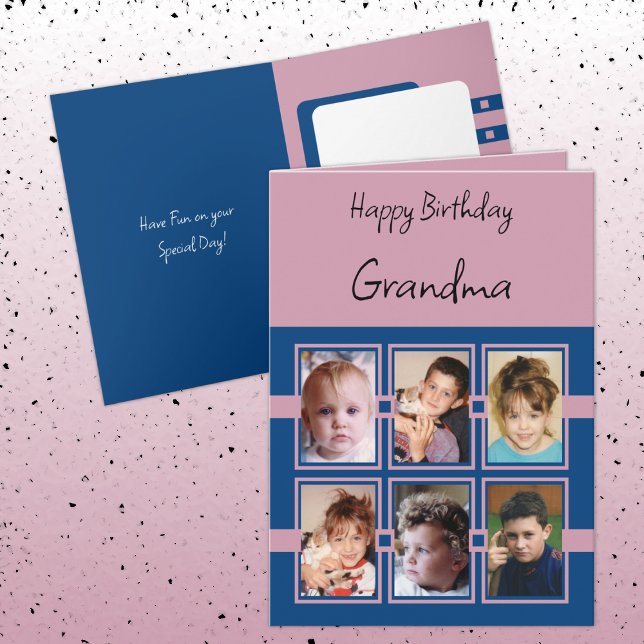 Tarjeta Feliz cumpleaños Abuela agrega 6 fotos rosa azul (Subido por el creador)
