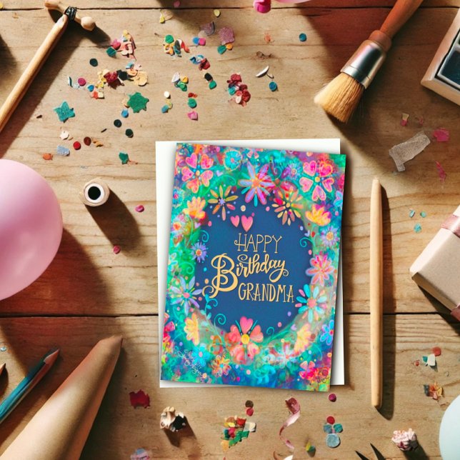 Tarjeta Feliz cumpleaños, abuela, bella moda floral (Subido por el creador)