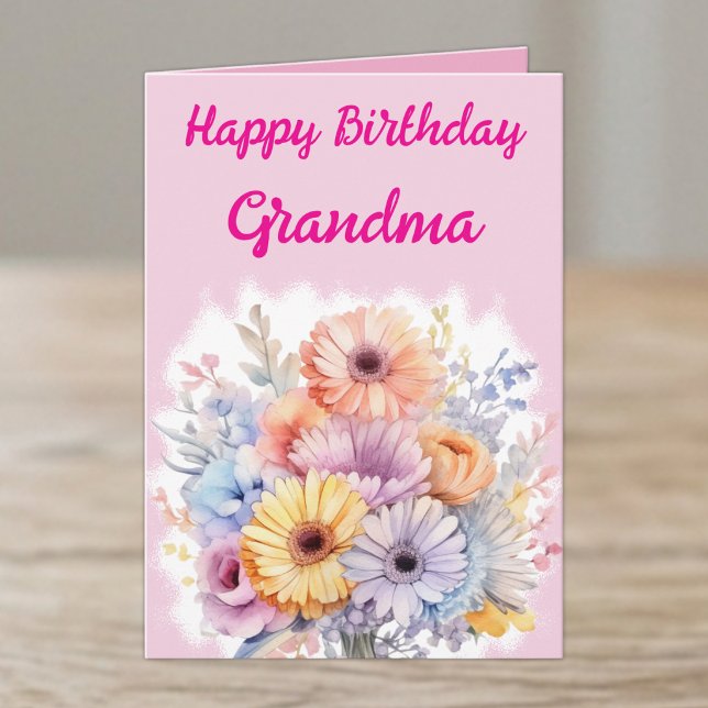 Tarjeta Feliz cumpleaños abuela flores rosadas (Subido por el creador)