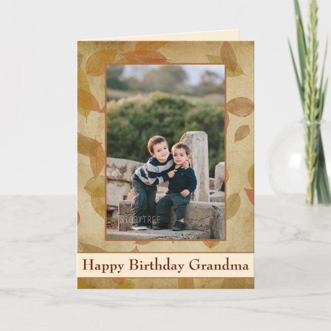 Tarjeta Feliz Cumpleaños Abuela Tema de Otoño (Anverso)