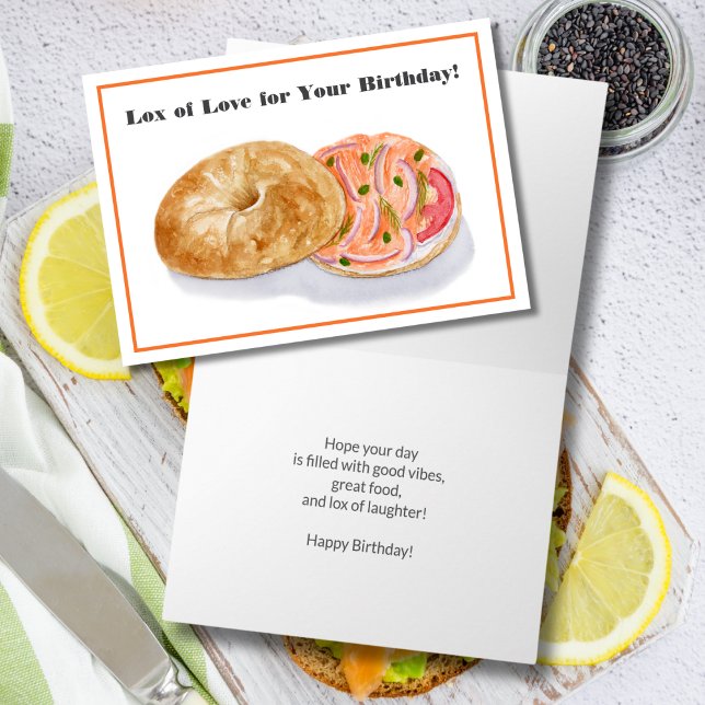 Tarjeta Feliz cumpleaños, acuarela Bagel con Lox (Subido por el creador)