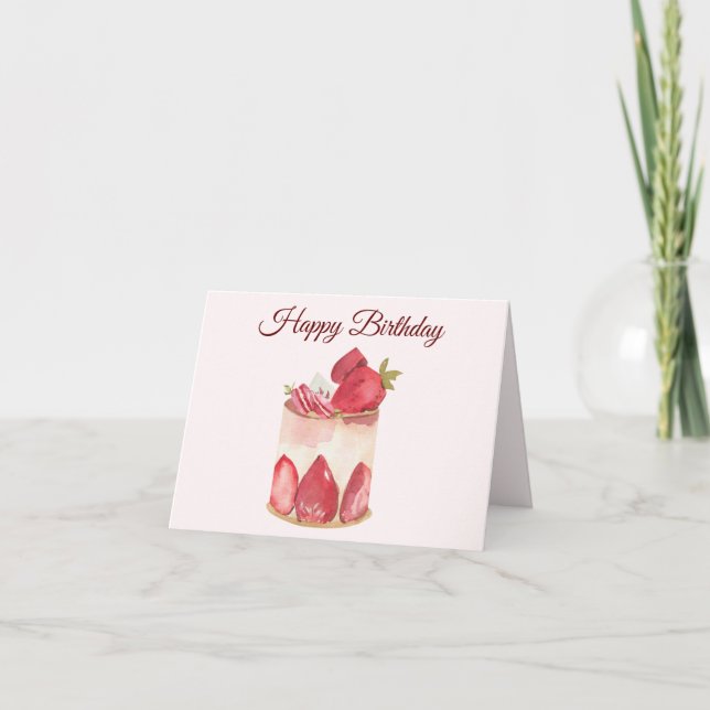 Tarjeta Feliz cumpleaños acuarela Fresa Fruto de fresa (Anverso)