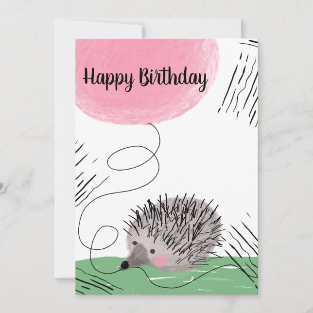 Tarjeta Feliz cumpleaños acuarela Hedgehog Doodle (Anverso)