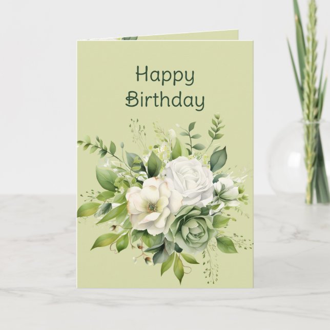 Tarjeta Feliz cumpleaños, acuarela, hermosas flores (Anverso)