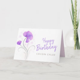 Tarjeta Feliz cumpleaños acuarela morada flor de amapola