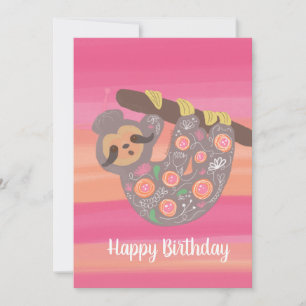 Tarjeta Feliz Cumpleaños Acuarela Perezoso Asiático Lindo