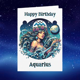 Tarjeta Feliz Cumpleaños Acuario } Página para colorear in
