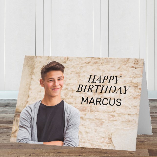 Tarjeta Feliz cumpleaños adolescente foto padres hermanos  (Folded birthday card personalized with a photo and your own special message.)