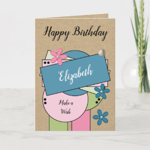 Tarjeta Feliz cumpleaños agregar el nombre azul rosa