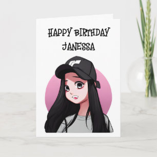 Tarjeta Feliz Cumpleaños (Agregar Nombre) Chica Anime