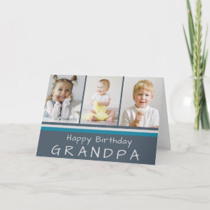 Tarjeta Feliz cumpleaños al abuelo gris Collage de fotos